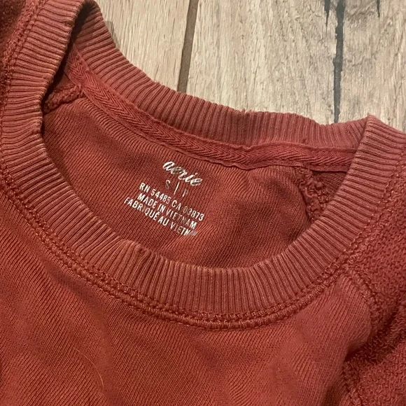 Aerie Crewneck Pullover Long-Sleeve Sweater Two Fabric Burnt Orange Sz Small - Picture 2 of 7